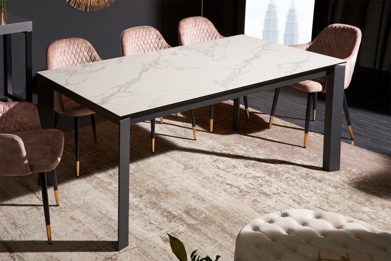 NVI – 41453 X7 kerámialapos bővíthető étkezőasztal 180-240 – white marble optik (1)