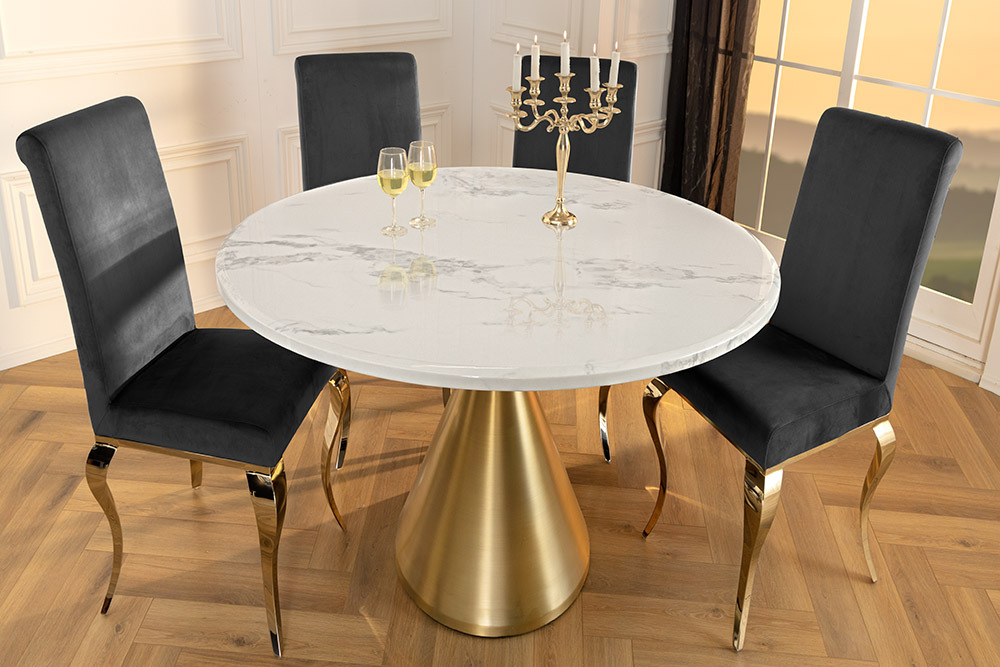 NVI - 45898 ELEGANCIA 2 Gold kerek étkezőasztal ⌀130 - white marble (6)