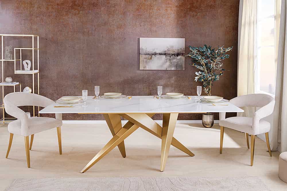 NVI - 46202 ART LIVING Champagne Gold étkezőasztal 200 - white marble (4)