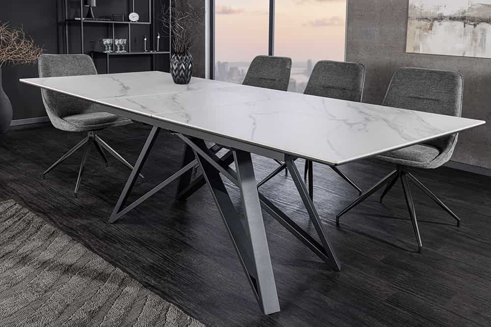 NVI - 46497 ATLAS Ceramics kerámialapos bővíthető étkezőasztal 160-200 - white marble (10)