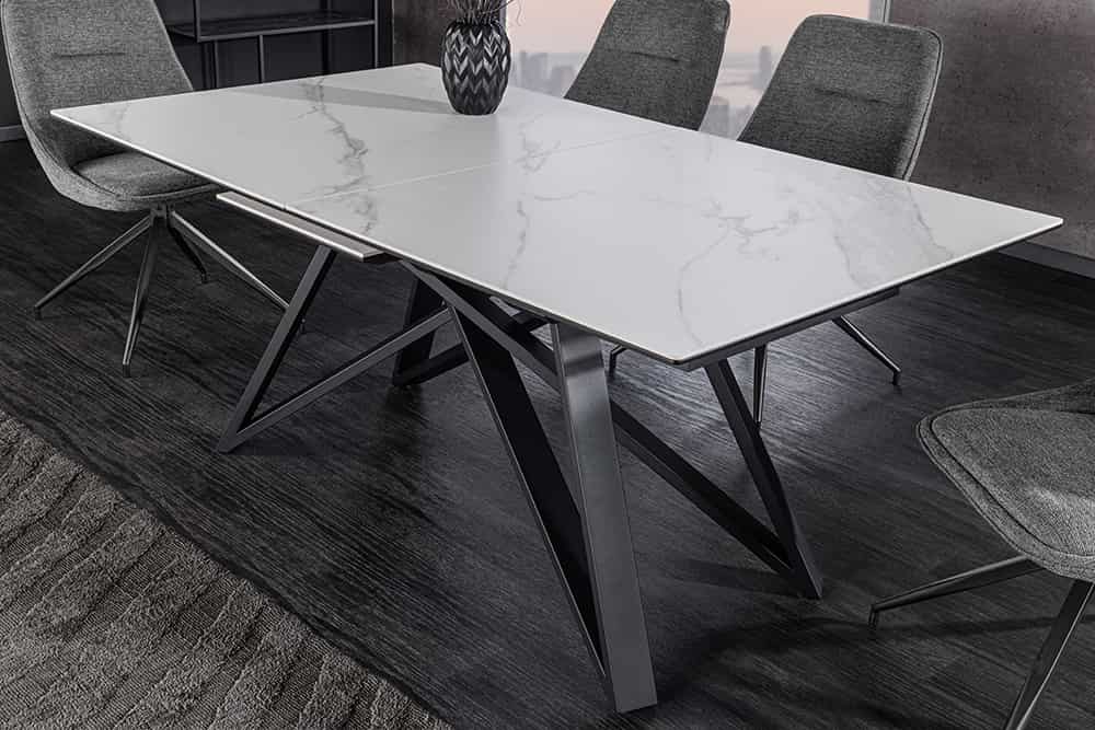 NVI - 46497 ATLAS Ceramics kerámialapos bővíthető étkezőasztal 160-200 - white marble (2)