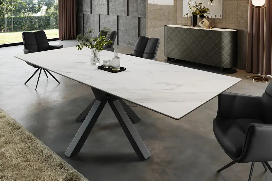 NVI - 46625 ETERNITY 2 Ceramics kerámialapos bővíthető étkezőasztal 160-200 - white marble (3)