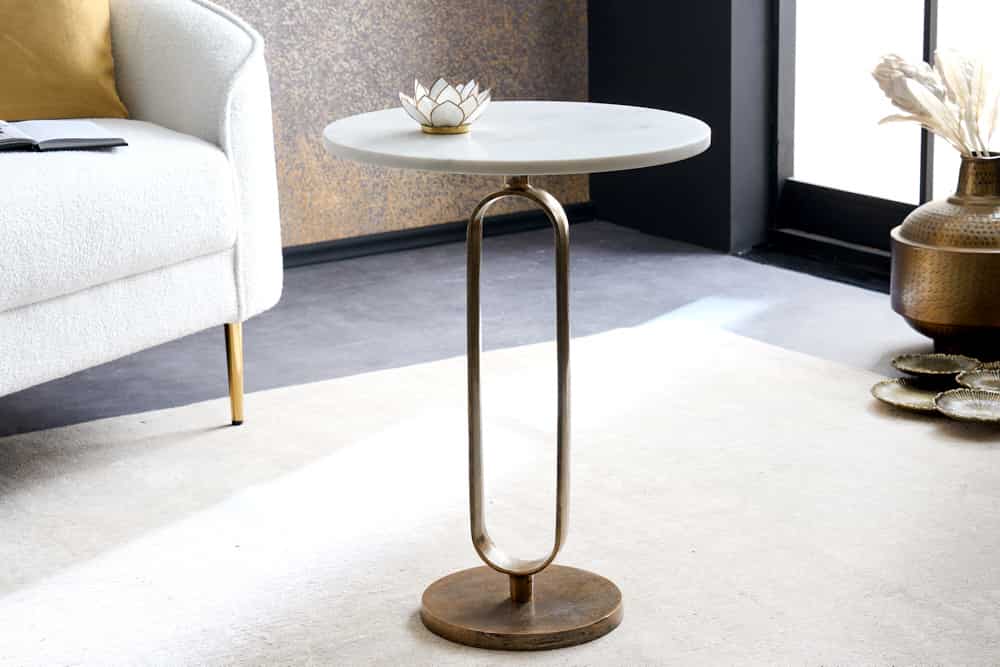NVI - 43612 ELEGANCE Gold lerakóasztal ⌀45 - white marble (2)
