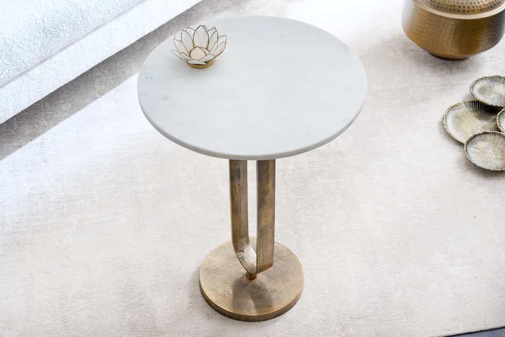 NVI - 43612 ELEGANCE Gold lerakóasztal ⌀45 - white marble (4)