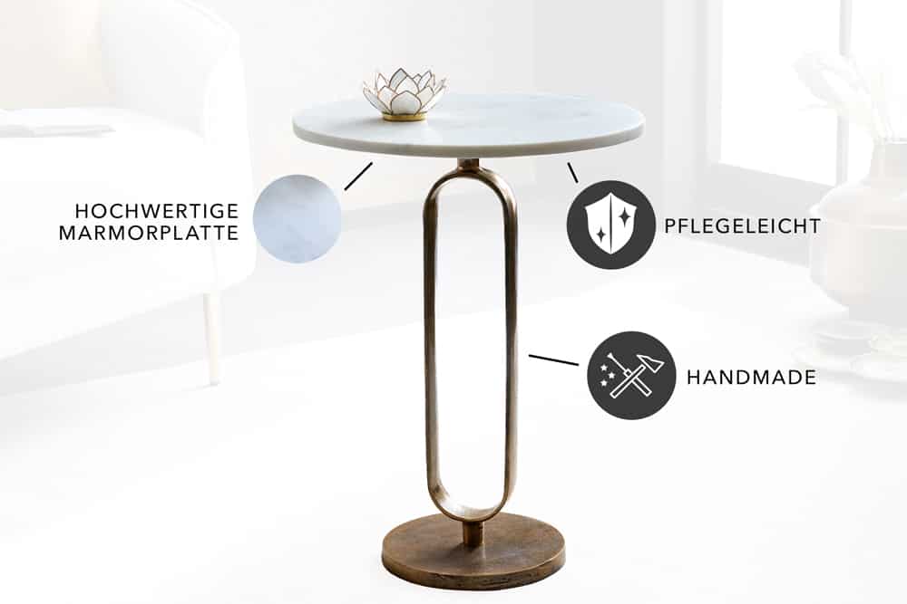 NVI - 43612 ELEGANCE Gold lerakóasztal ⌀45 - white marble (8)