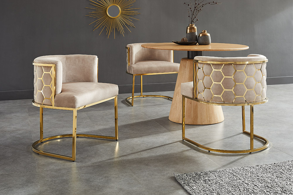 NVI - 47499 ELEGANCE Gold étkezőszék - beige velvet (1)