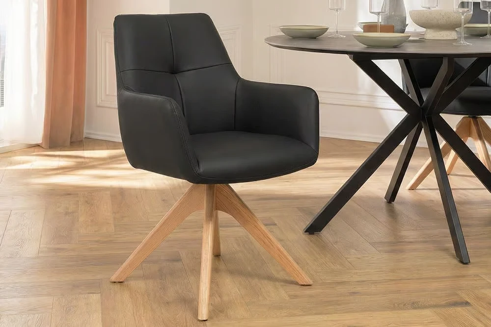 NVI - 48566 ALMARA Oak 360 forgó étkezőszék - black leather (3)