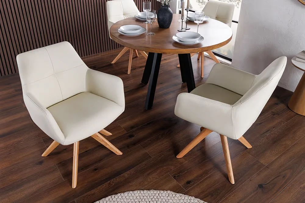 NVI - 48567 ALMARA Oak 360 forgó étkezőszék - beige leather (7)